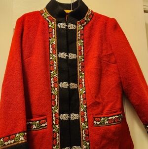 Embroidered Norwegian Red and Black Women's Jacket